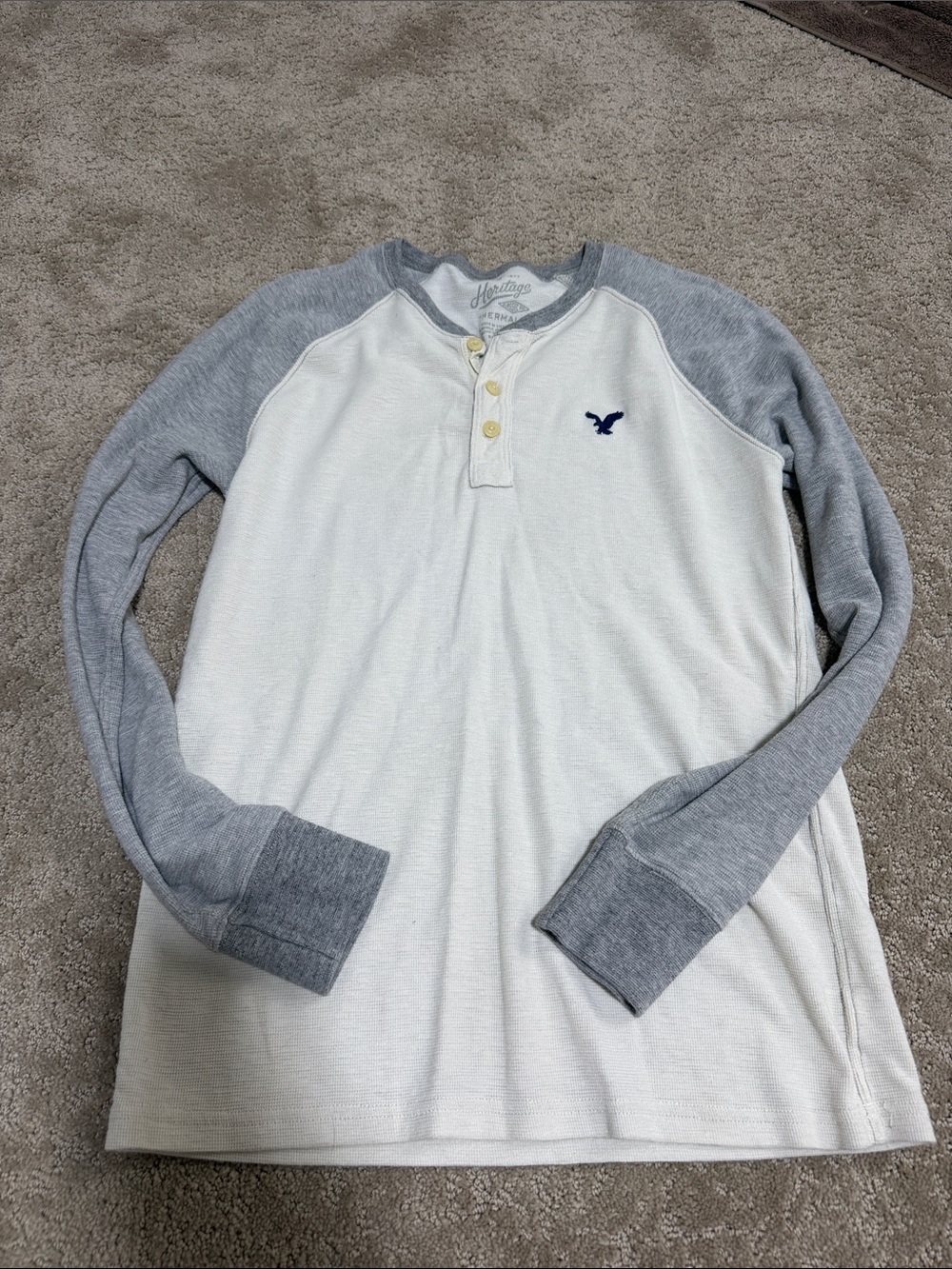 Heritage Long-Sleeve Henley - White Body with Gray Raglan Sleeves